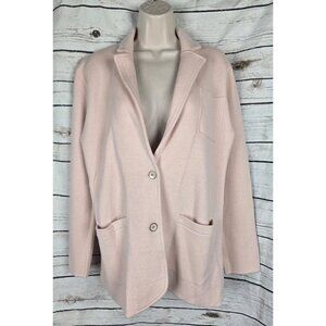 J Crew Blush Pink Button Knit Blazer Jacket M NEW Cotton Merino Wool Blend